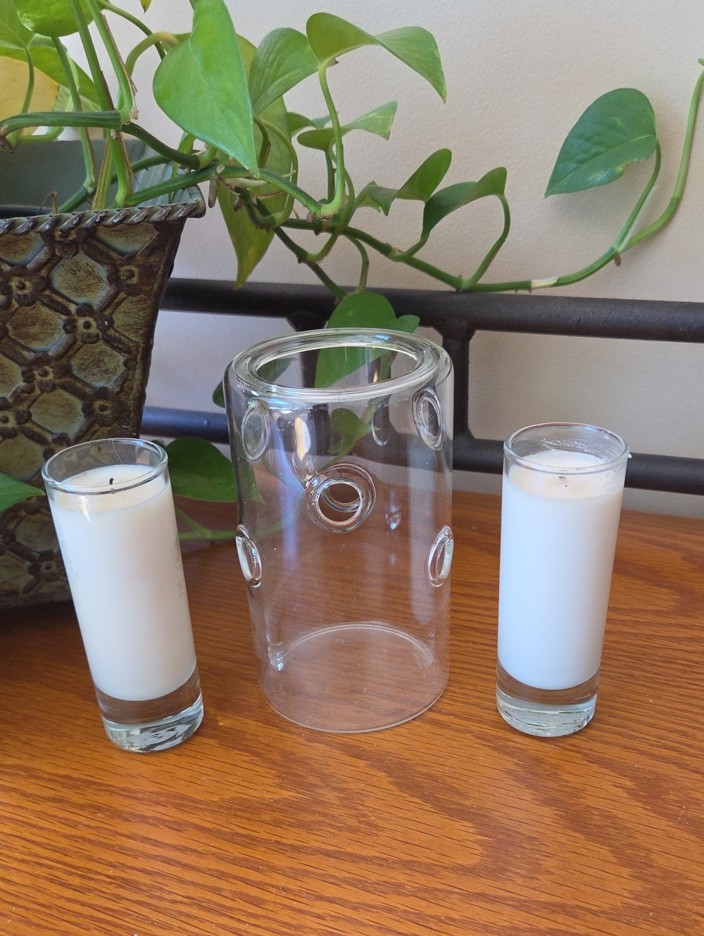 Clear Glass Votive Hurricane with 2 White Candles By Mixture